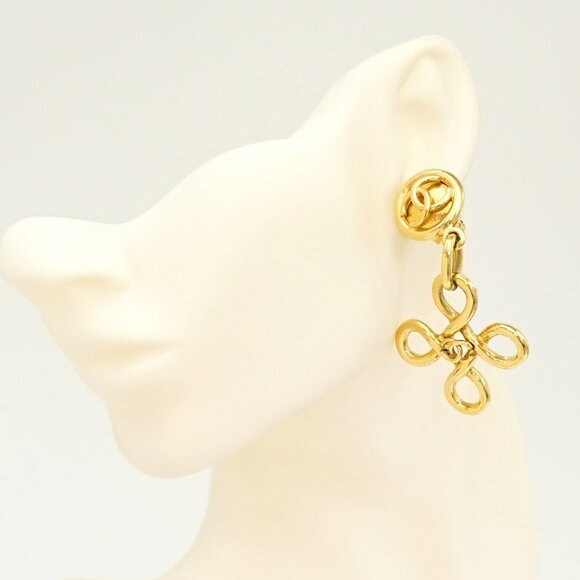 CHANEL CC Logos Cross Dangle Earrings Gold Tone - Picture 13 of 15